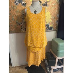 Noa Noa Batik Apricot Sleeveless Layered Hawaiian A-Line Maxi Dress M